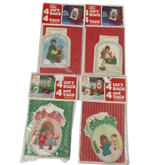 Vintage 1984 Christmas Gift Bags Tags Lot Of 4 Jeanmarie Creations New Old Stock - Picture 1 of 10